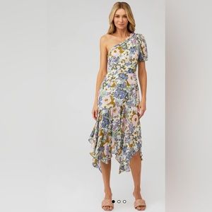 ASTR THE LABEL Santorini floral one shoulder midi dress